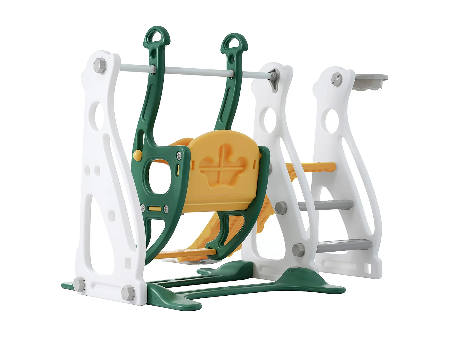 Toboggan pour enfants 4 en 1 - Convient pour l'intérieur et l'extérieur - avec balançoire, cadre de basket, toboggan, échelle - Vert