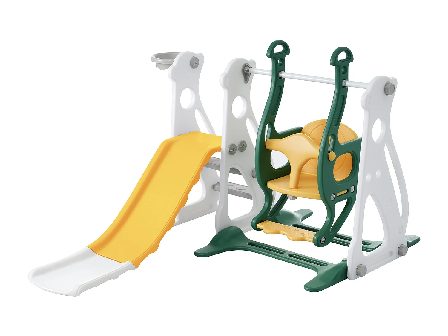 Toboggan pour enfants 4 en 1 - Convient pour l'intérieur et l'extérieur - avec balançoire, cadre de basket, toboggan, échelle - Vert