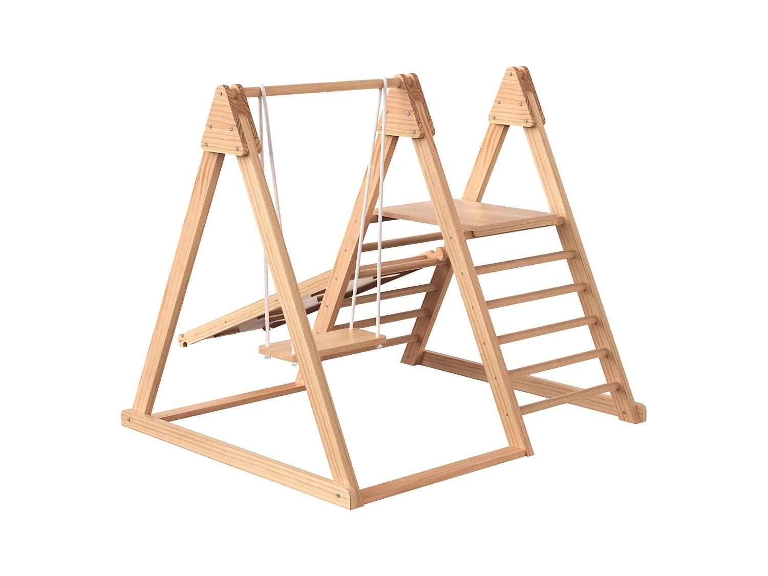 3-in-1-Holzspielplatz für Kinder – mit Rutsche, Schaukel, Leiter – massive Kiefer