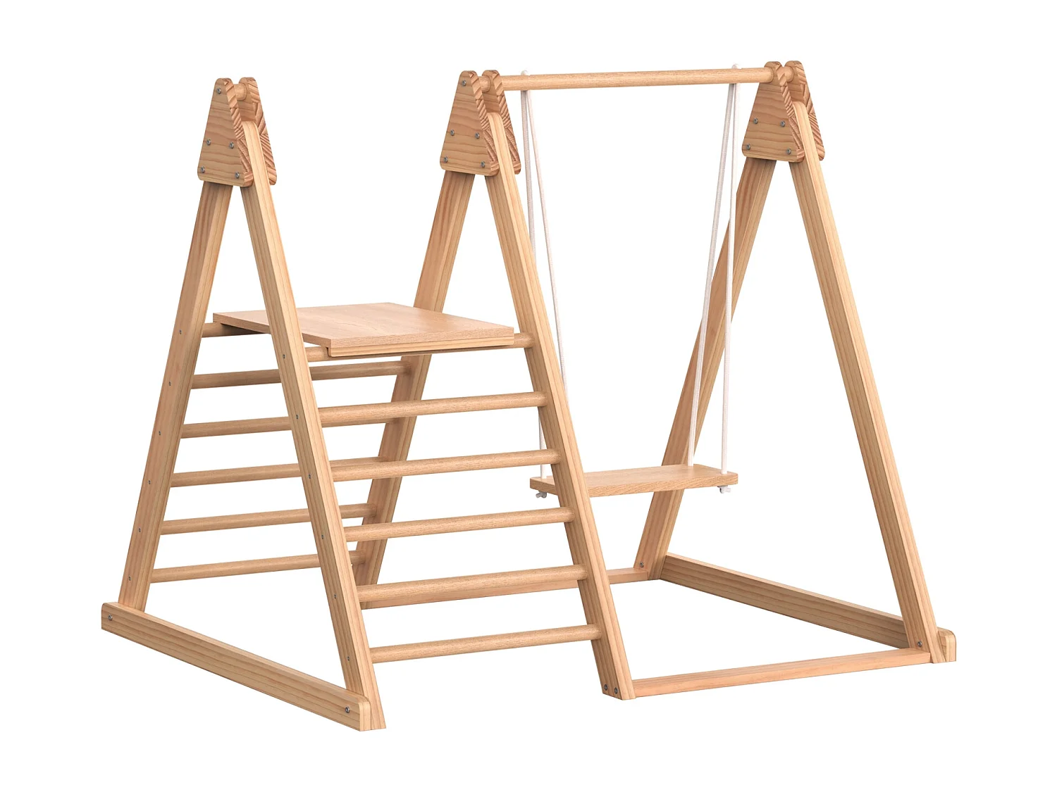 3-in-1-Holzspielplatz für Kinder – mit Rutsche, Schaukel, Leiter – massive Kiefer