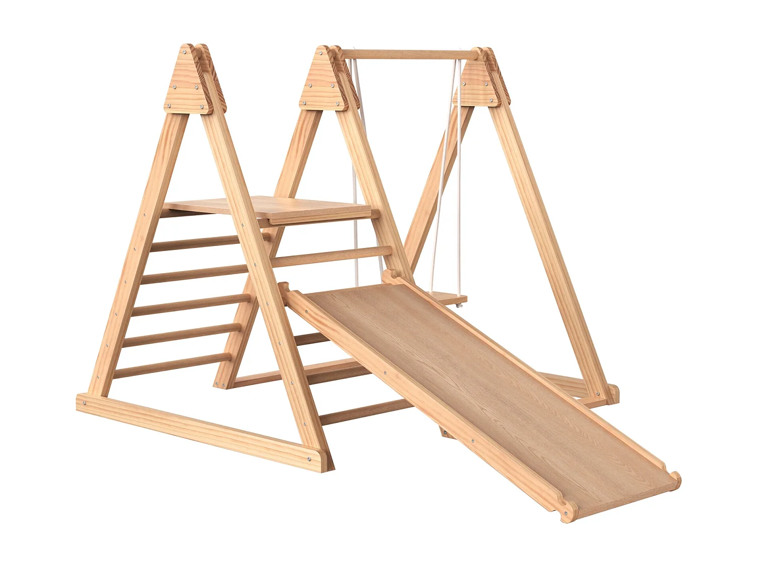 3-in-1-Holzspielplatz für Kinder – mit Rutsche, Schaukel, Leiter – massive Kiefer