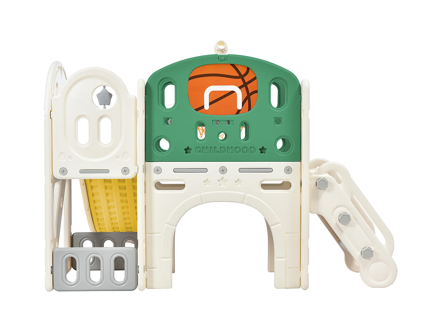 Toboggan pour Enfants,Aire de Jeux intérieure et extérieure- avec panier de basket, toboggan, ,Escalade- Vert