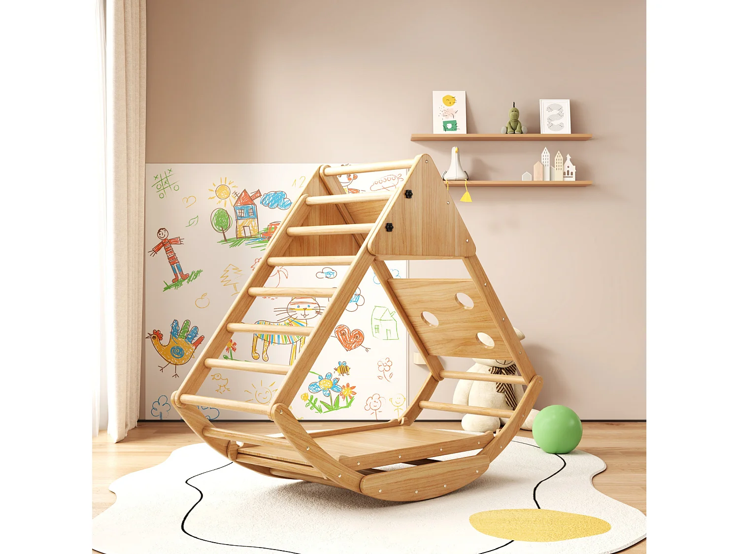 Area giochi per bambini 8 in 1 - con scivolo, modulo di arrampicata, scala, arco di arrampicata, altalena e tenda - legno
