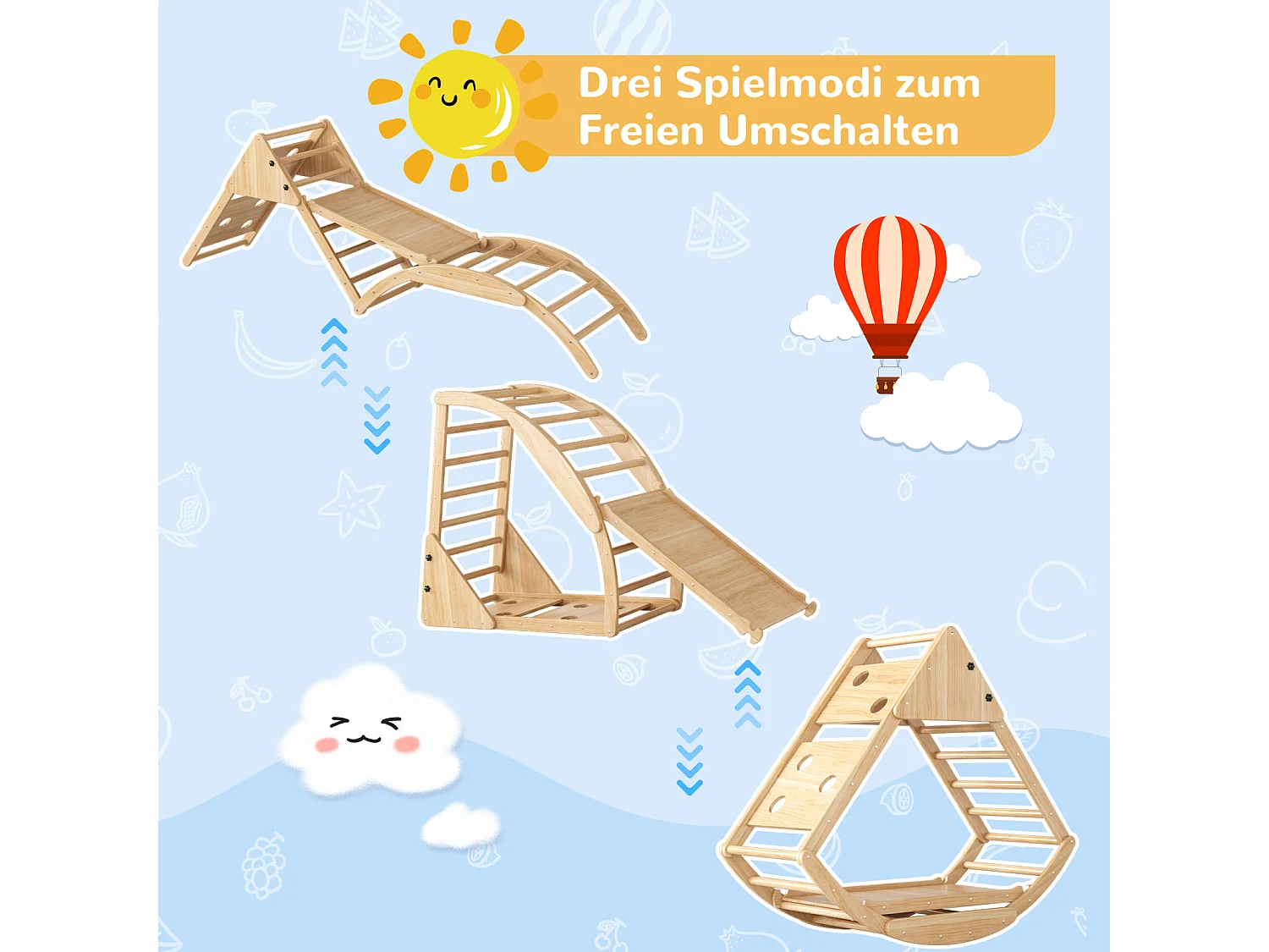 Area giochi per bambini 8 in 1 - con scivolo, modulo di arrampicata, scala, arco di arrampicata, altalena e tenda - legno