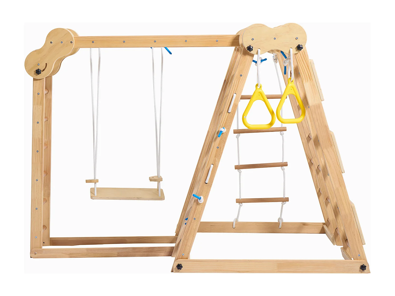 Parco giochi per bambini 7 in 1 - con scivolo, barra di arrampicata, altalena, corda di arrampicata, scale a rete - colore legno