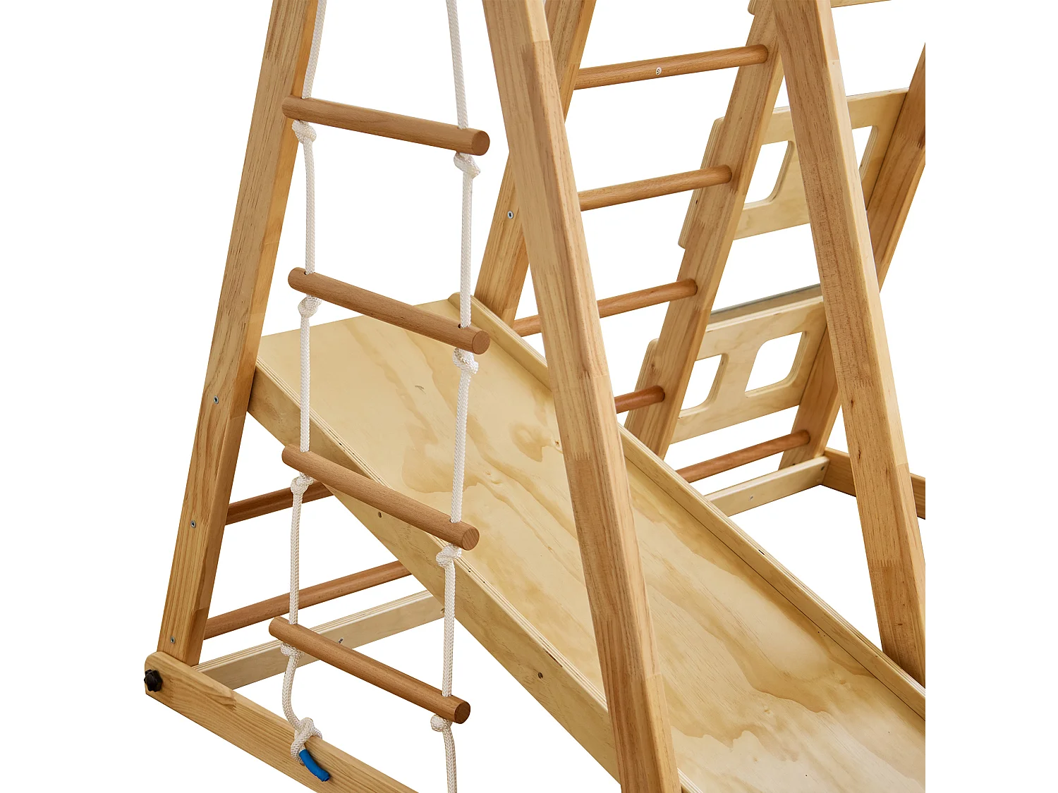 Parco giochi per bambini 7 in 1 - con scivolo, barra di arrampicata, altalena, corda di arrampicata, scale a rete - colore legno