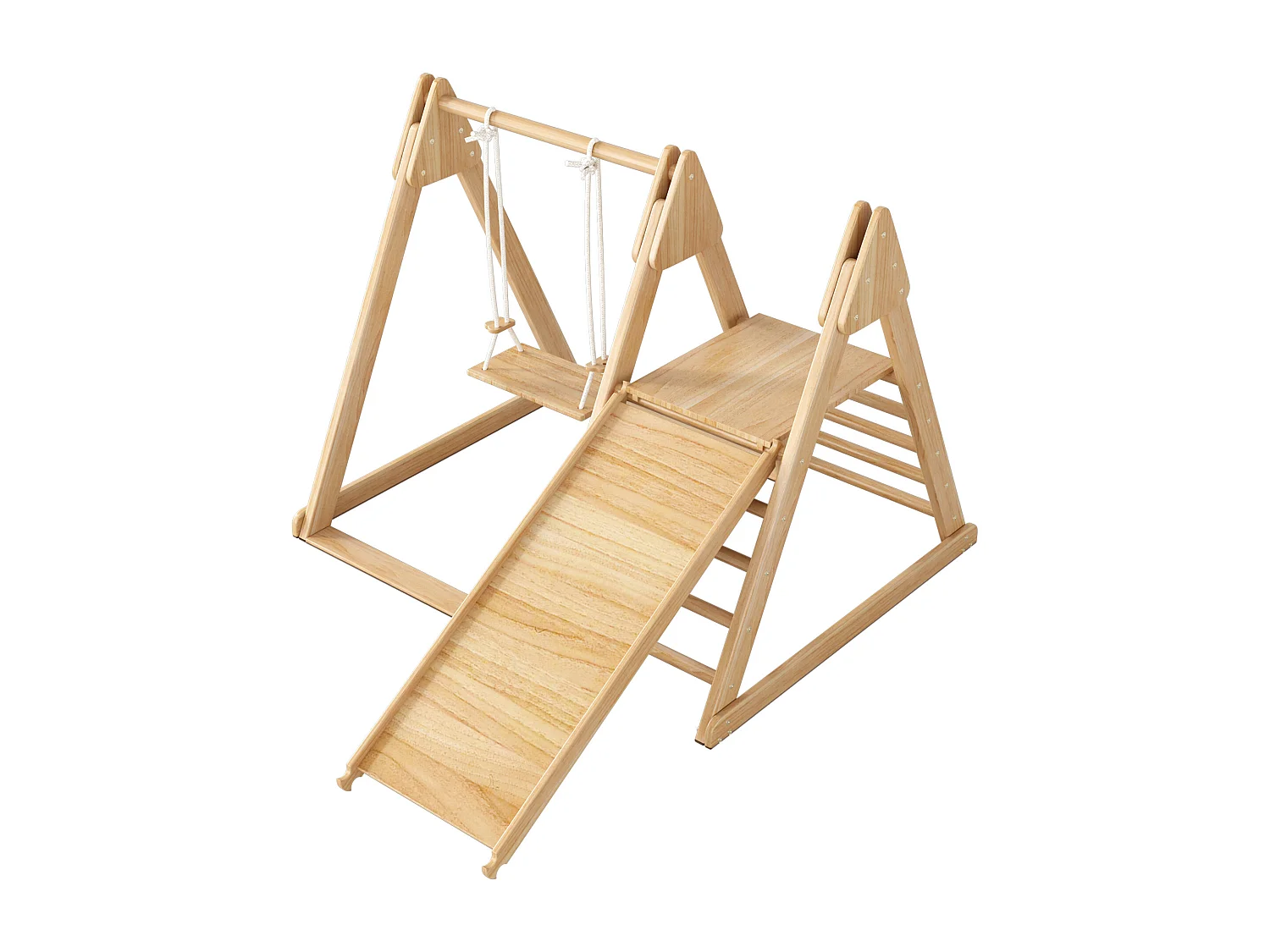 3-in-1 Kinderspielzeug, Holzspielzeug mit Klettergerüst, Schaukel und Rutsche