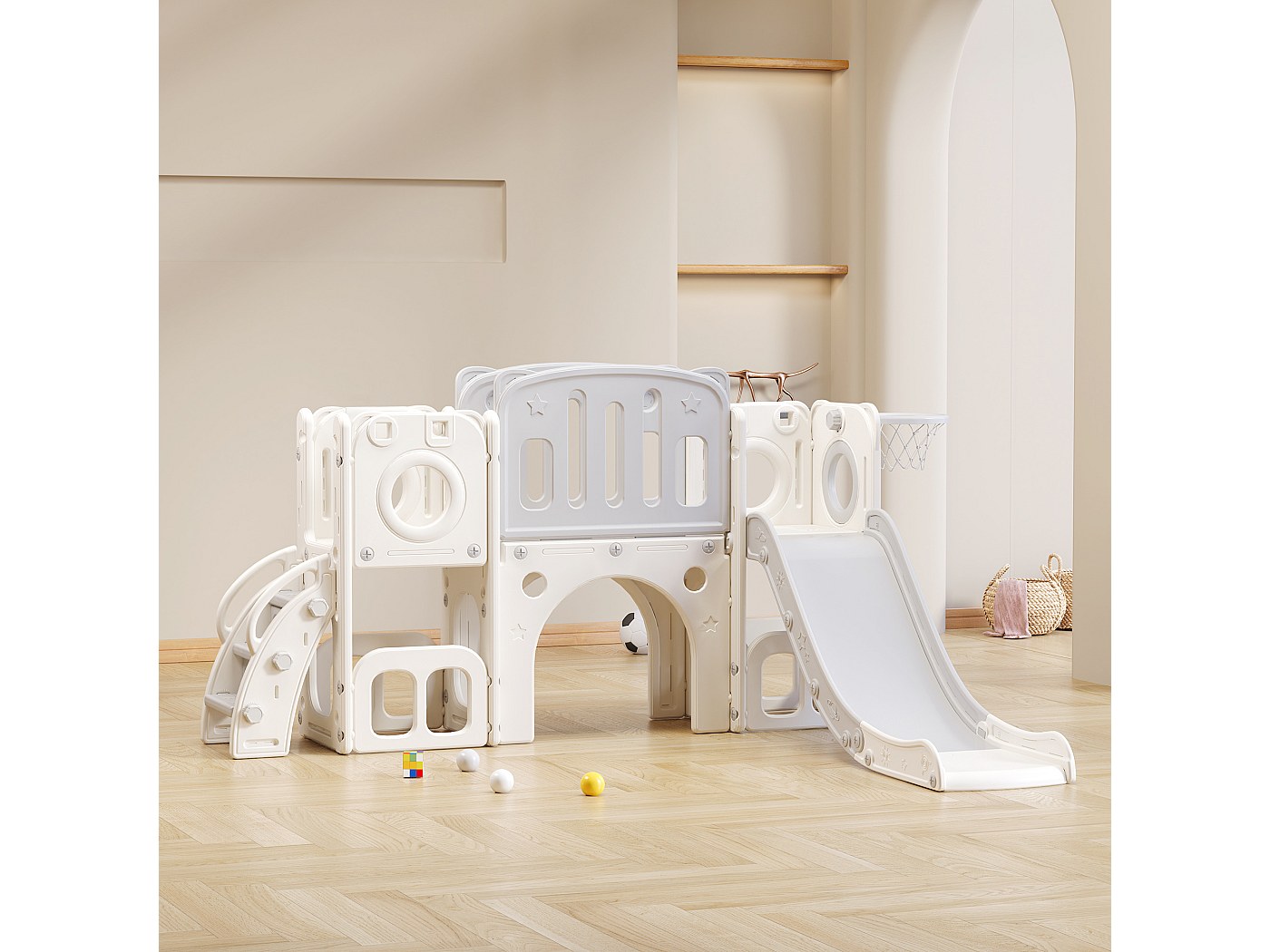 Toboggan Pour Piscine Toboggan 6 En 1 Pour Enfant - Glisse De 140 CM - Avec Panier De Basket, Escalade, Lancer D Toboggan Bebe