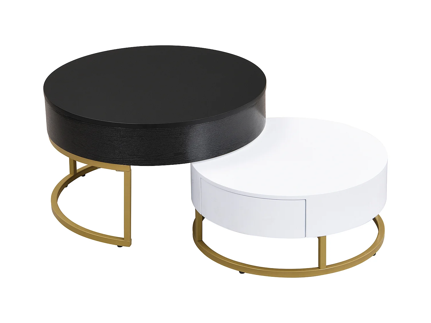 Lot de 2 table basse gigogne, grand table avec plateau relevable, petie table avec 2 tiroirs, MDF, noir
