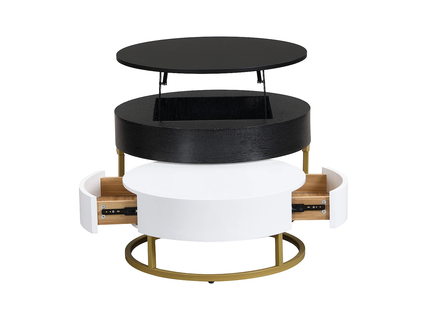 Lot de 2 table basse gigogne, grand table avec plateau relevable, petie table avec 2 tiroirs, MDF, noir