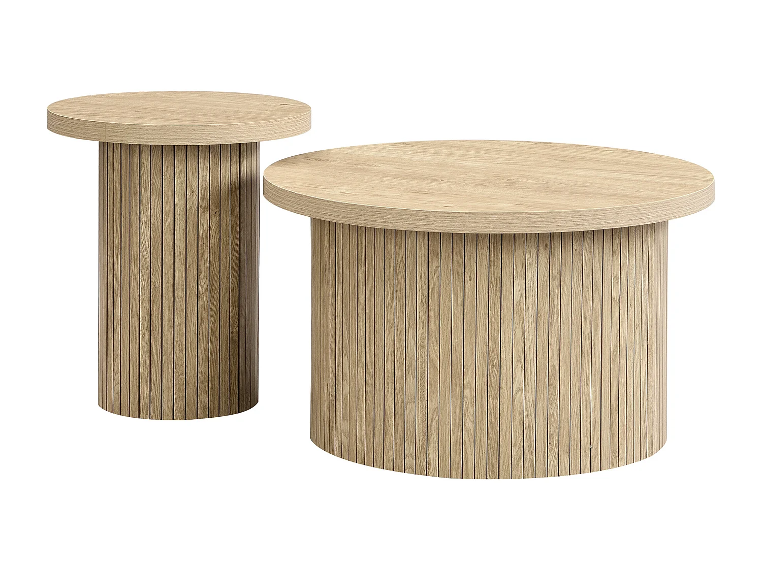 Table basse, table ronde double, table d'appoint avec lattes en bois naturel, table de salon multifonctionnelle