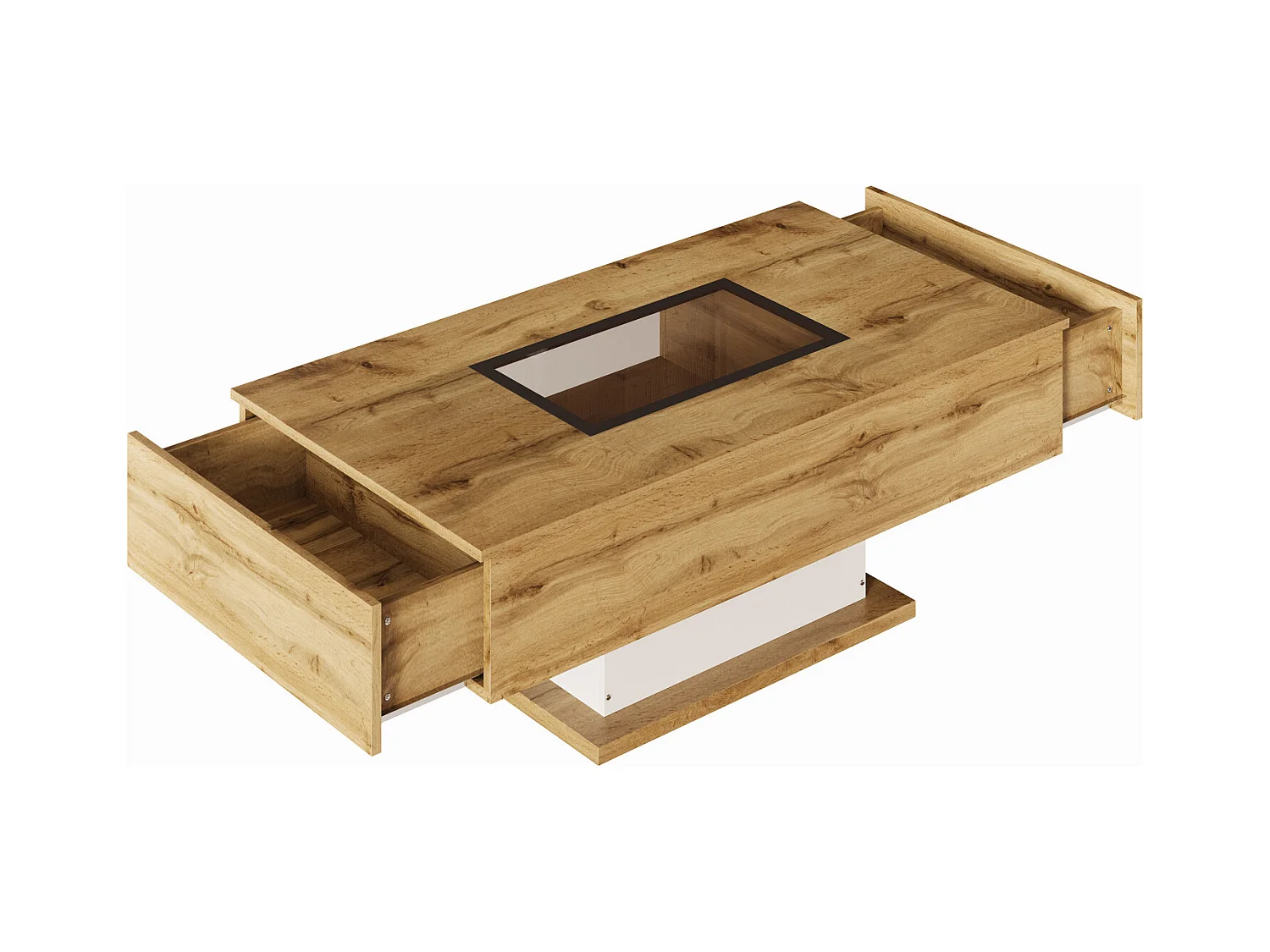 Table basse, table de salon avec lumière LED et deux tiroirs, 110,2x60x39,7cm, couleur bois