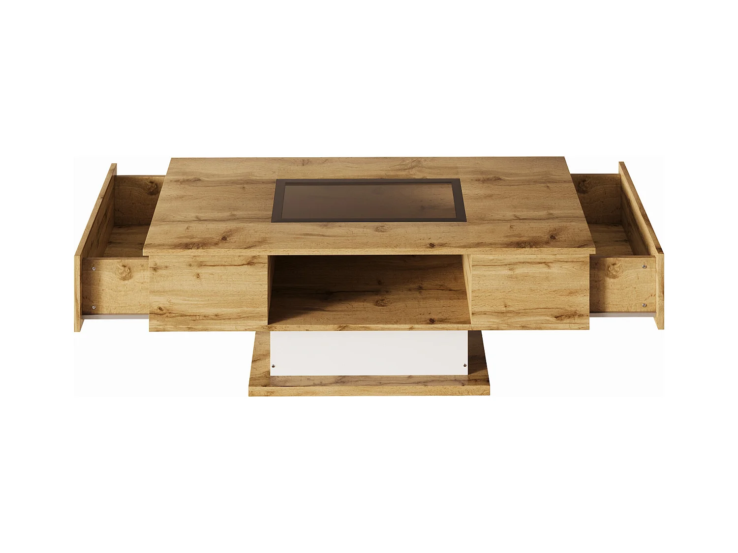 Table basse, table de salon avec lumière LED et deux tiroirs, 110,2x60x39,7cm, couleur bois