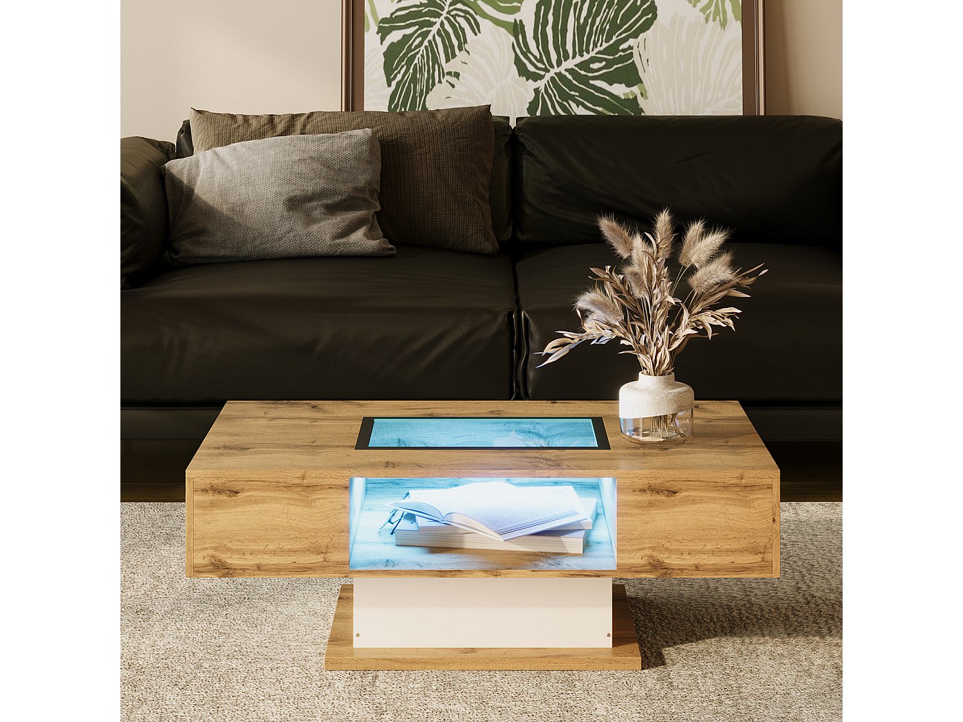 Tavolini Bassi Fissi 100x50x45cm, Tavolino Da Caffè, Tavolino Salotto 2 Cassetti 2 Ante Maniglie E Gambe Dorate Truciolato Bianco 85812567