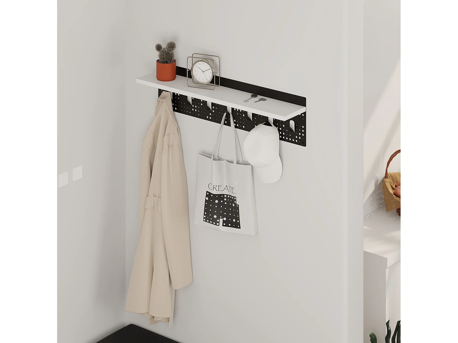 Wandgarderobe POPY  Weiß, 15 x 20 x 80 cm