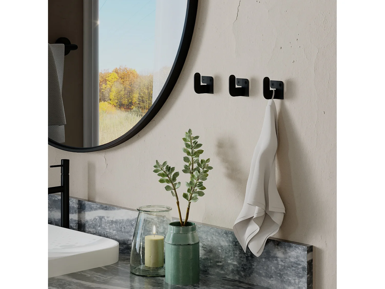 Decortie Zwart 3.4x3.2x4.2cm Muurhaken Drieling Set Metaal Kapstokhaak Luxa