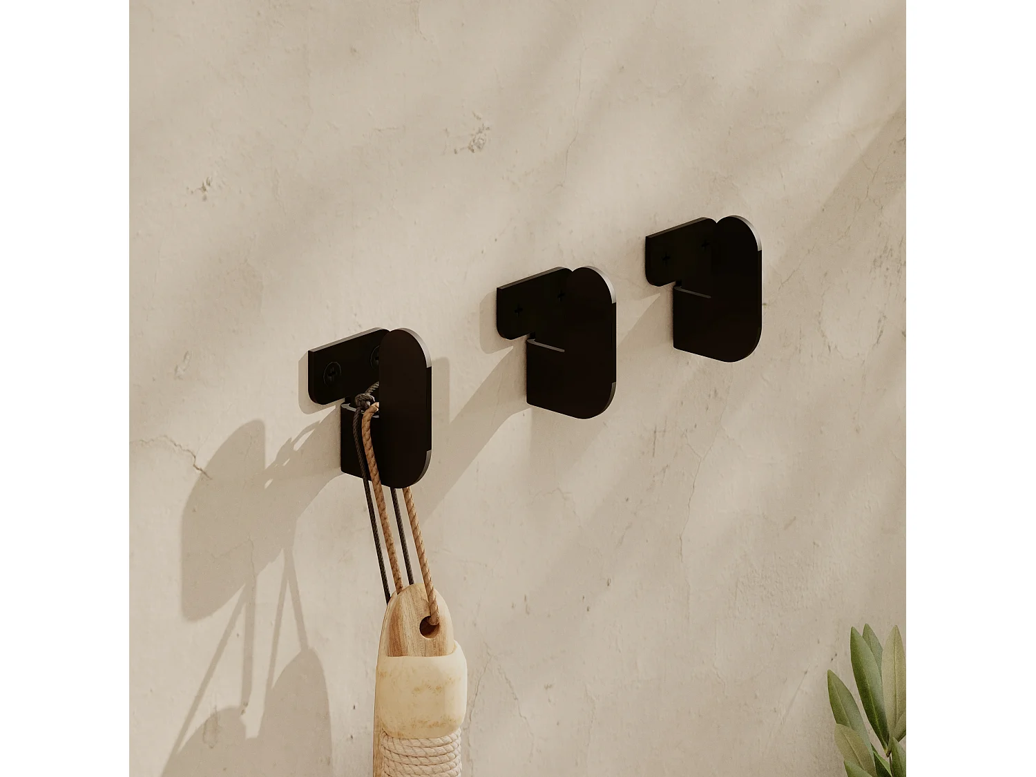 Decortie Zwart 3.4x3.2x4.2cm Muurhaken Drieling Set Metaal Kapstokhaak Luxa