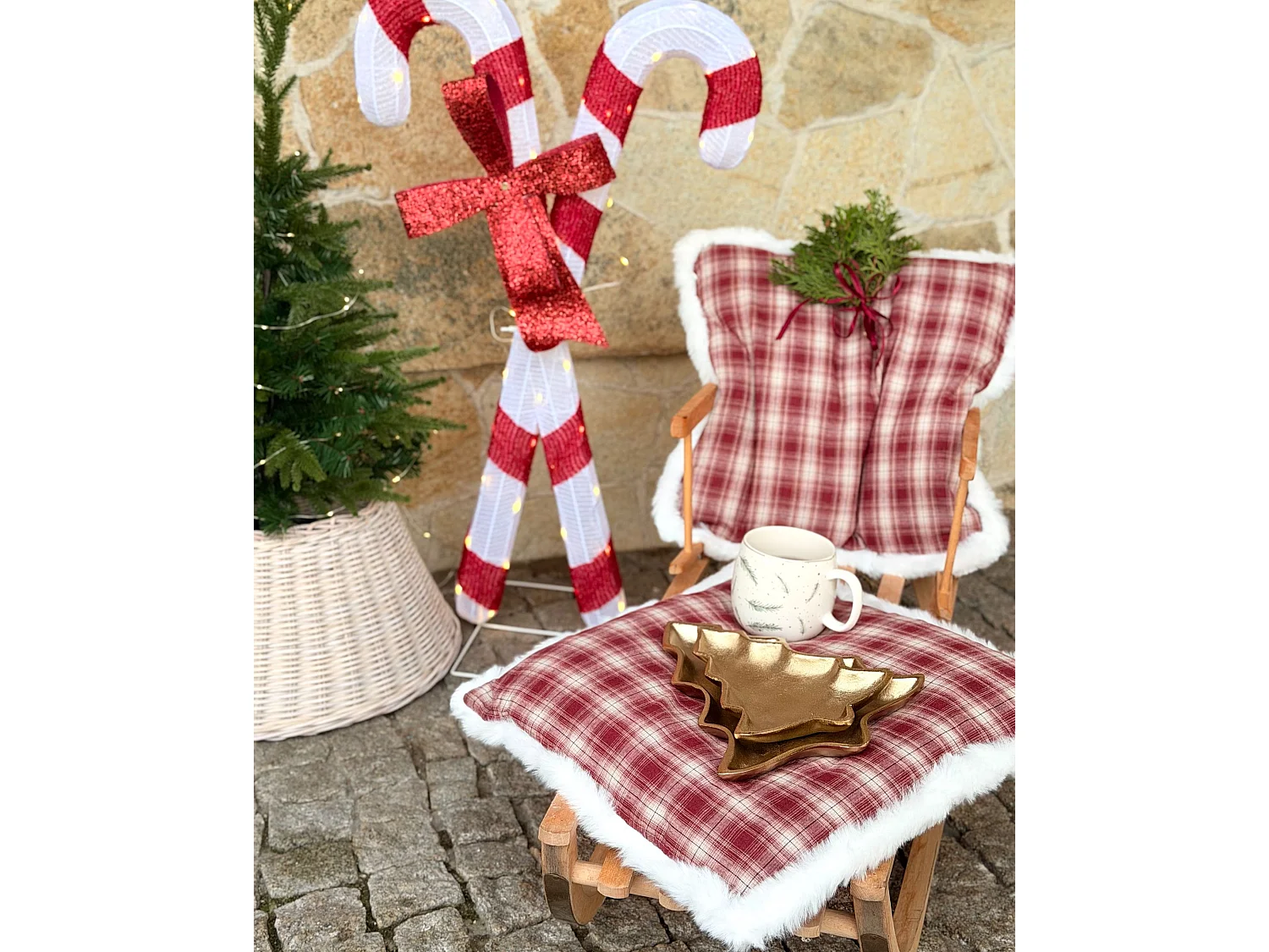 Set van 2 decoratieve kussens BROOKIES 45 x 45 cm Donkerrood Kerst patroon