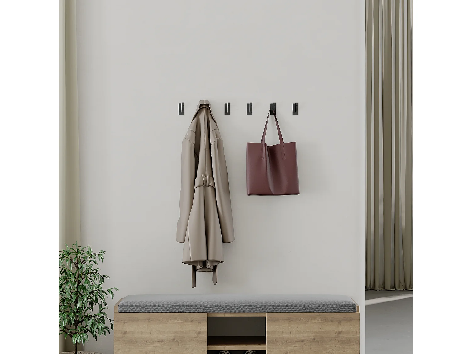 Decortie Noir 3.1x2.6x6cm Crochets muraux Triptyque Set Métal Crochet de manteau Nora