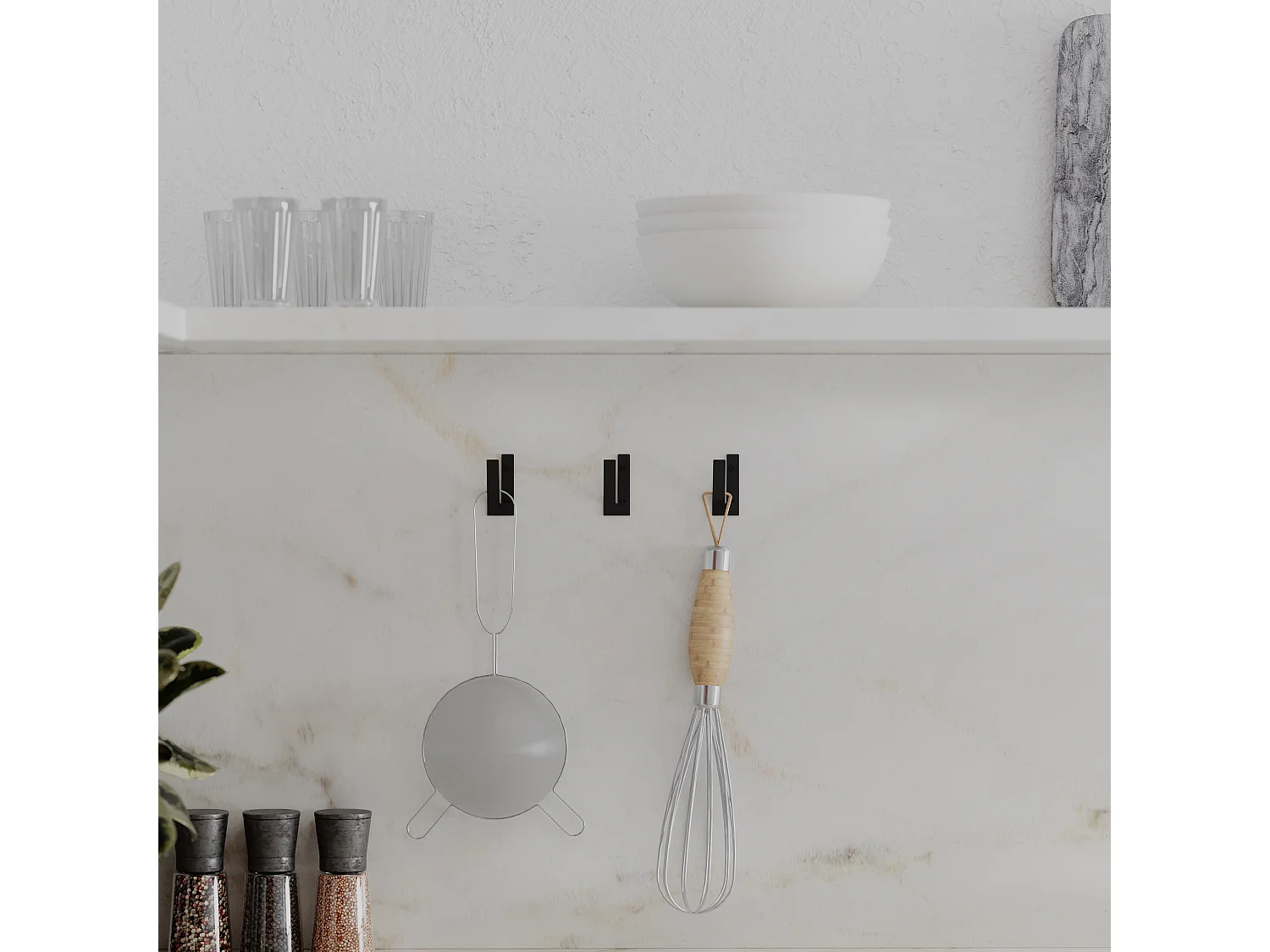 Decortie Noir 3.1x2.6x6cm Crochets muraux Triptyque Set Métal Crochet de manteau Nora