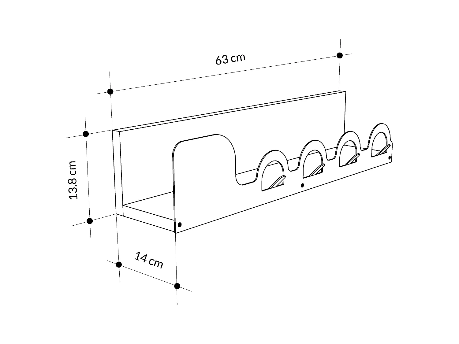 Decortie Chêne 14x63x14cm Porte-manteau mural avec 5 crochets, Panneau de particules, Métal Rangement d'étagère Liora