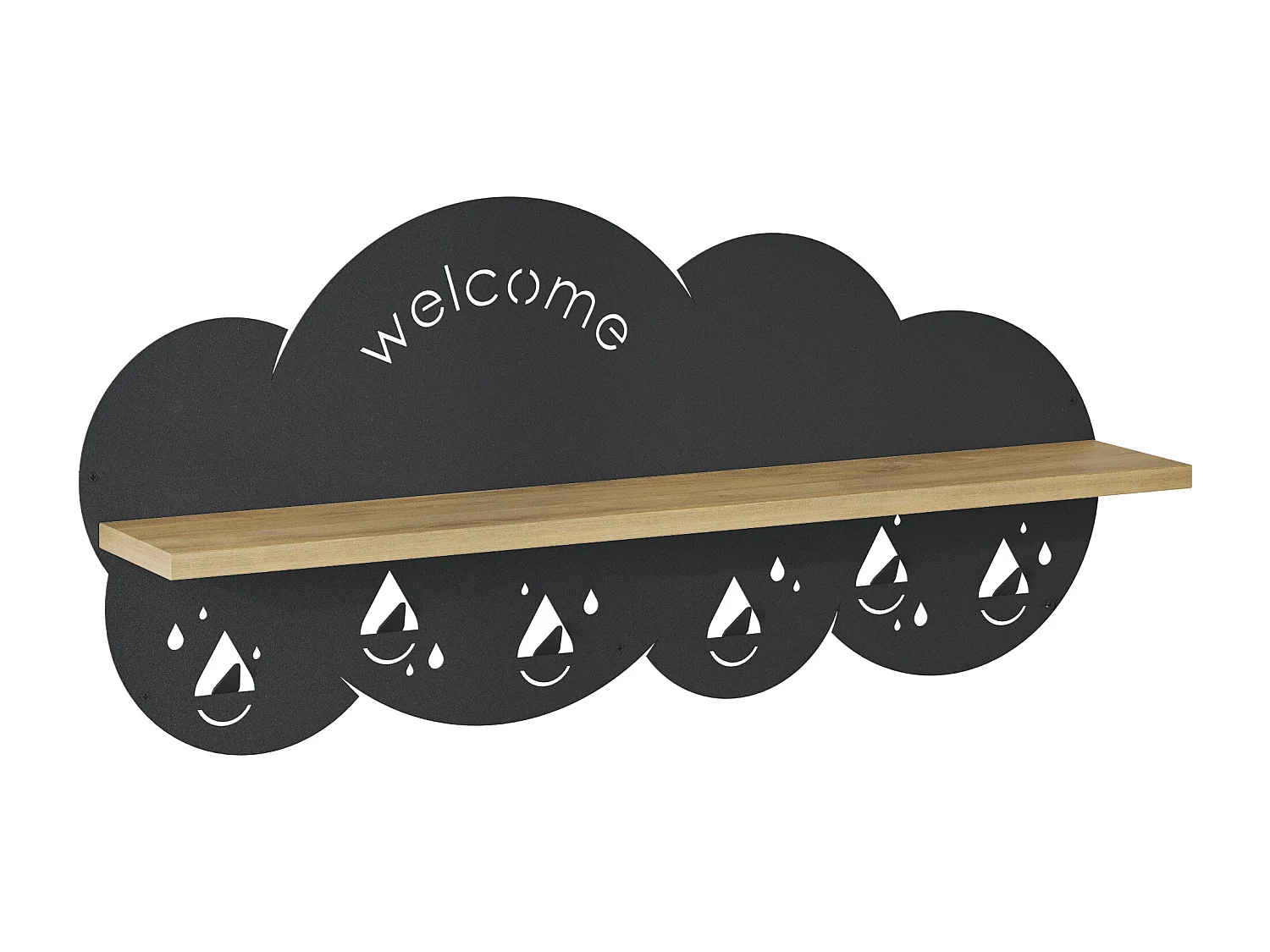 Decortie Chêne 14.2x84x39.4cm Portemanteau Mural avec 6 Crochets Panneau de Particules, Métal Étagère de Rangement Cloudy