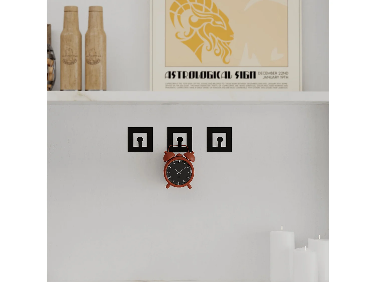 Decortie Noir 3x8.2x8.2cm Crochets muraux Trio Set Métal Carré Patère Kaly