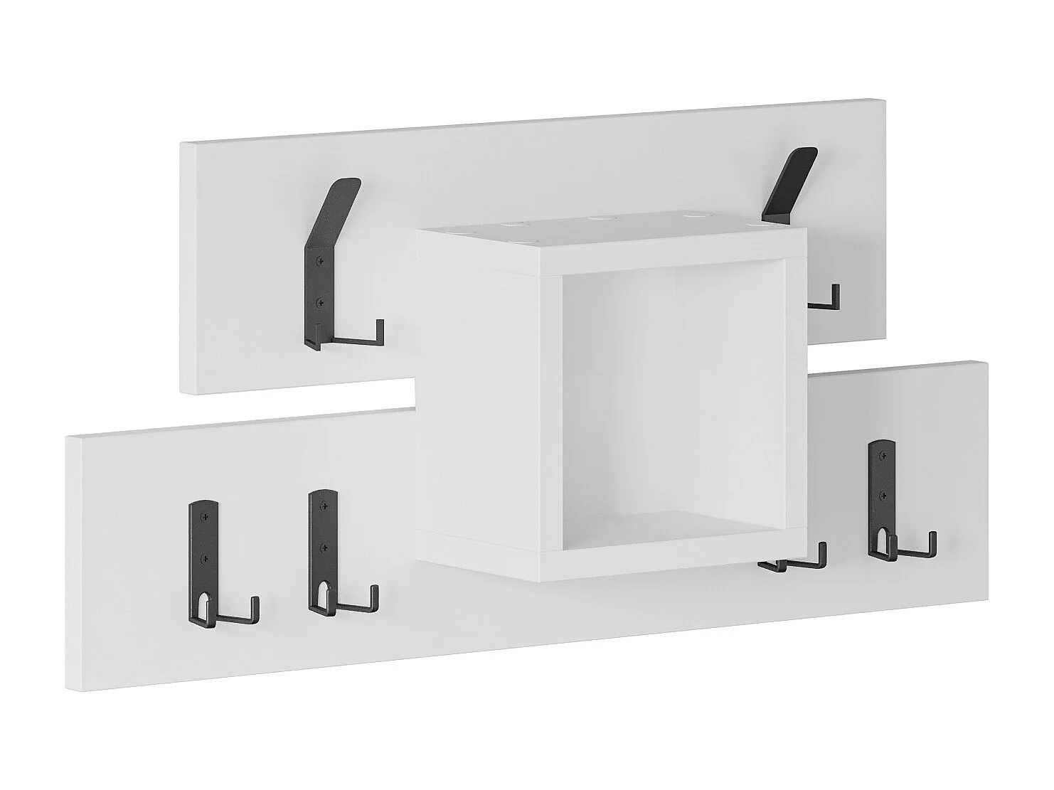 Decortie Blanc 14.8x68x32cm Porte-manteau mural avec 6 crochets, Panneau de particules, Métal Rangement d'étagère Lumina