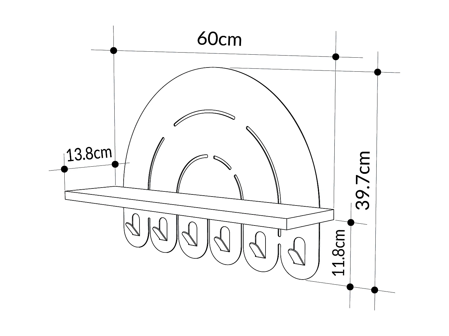Decortie Blanc 13.8x60x39.7cm Vestiaire Mural avec 6 Crochets Panneau de Particules, Métal Étagère de Rangement Rainbow