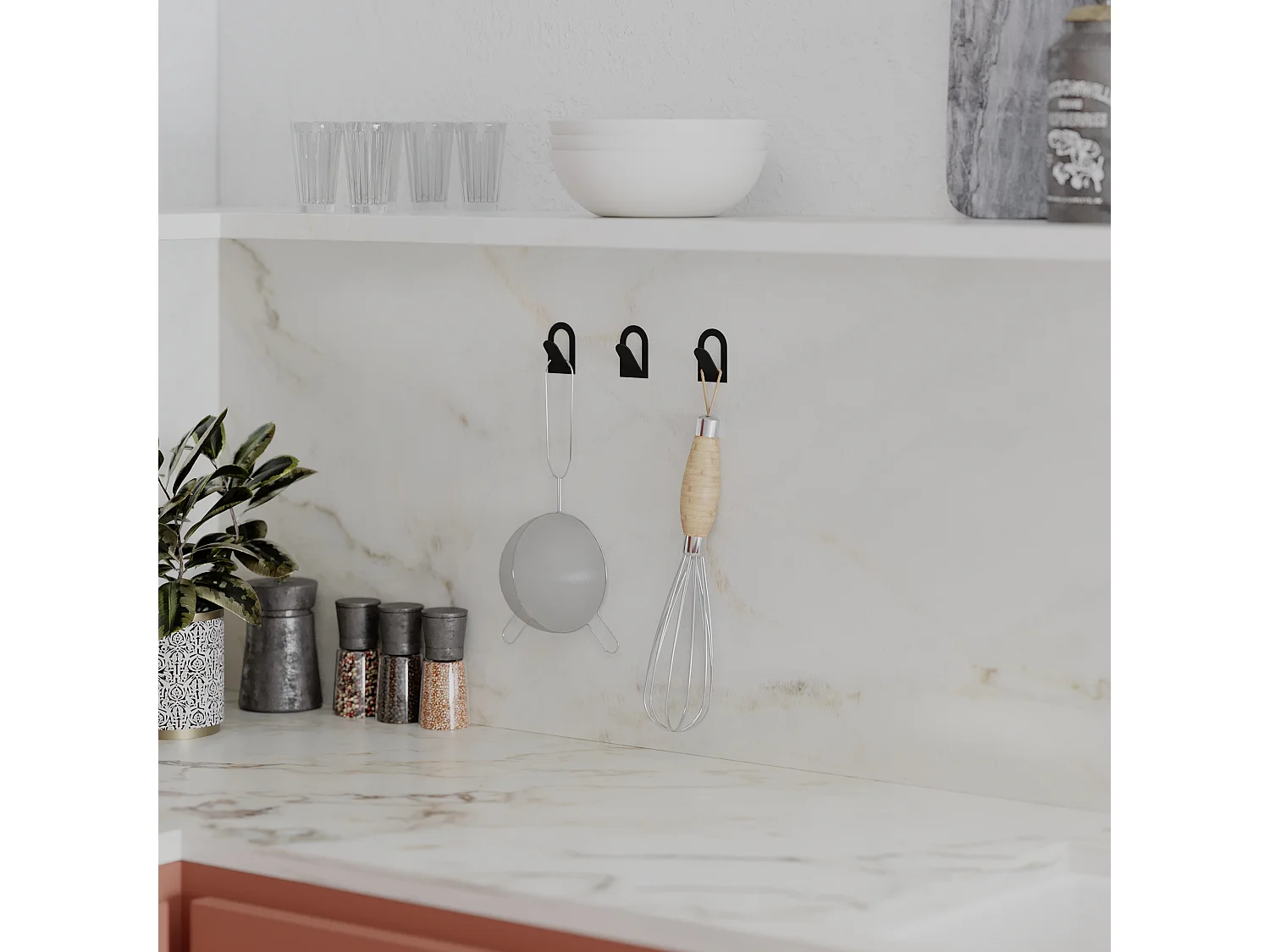 Decortie Noir 3.1x4x6cm Crochets muraux triptyques, métal, porte-manteau, Astra