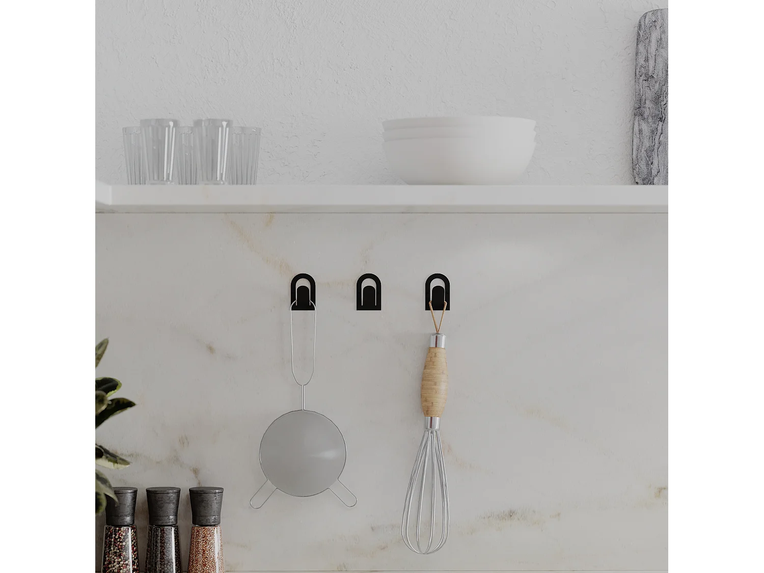 Decortie Zwart 3.1x4x6cm Muurhaken Drieluik Set Metaal Kapstokhaak Astra