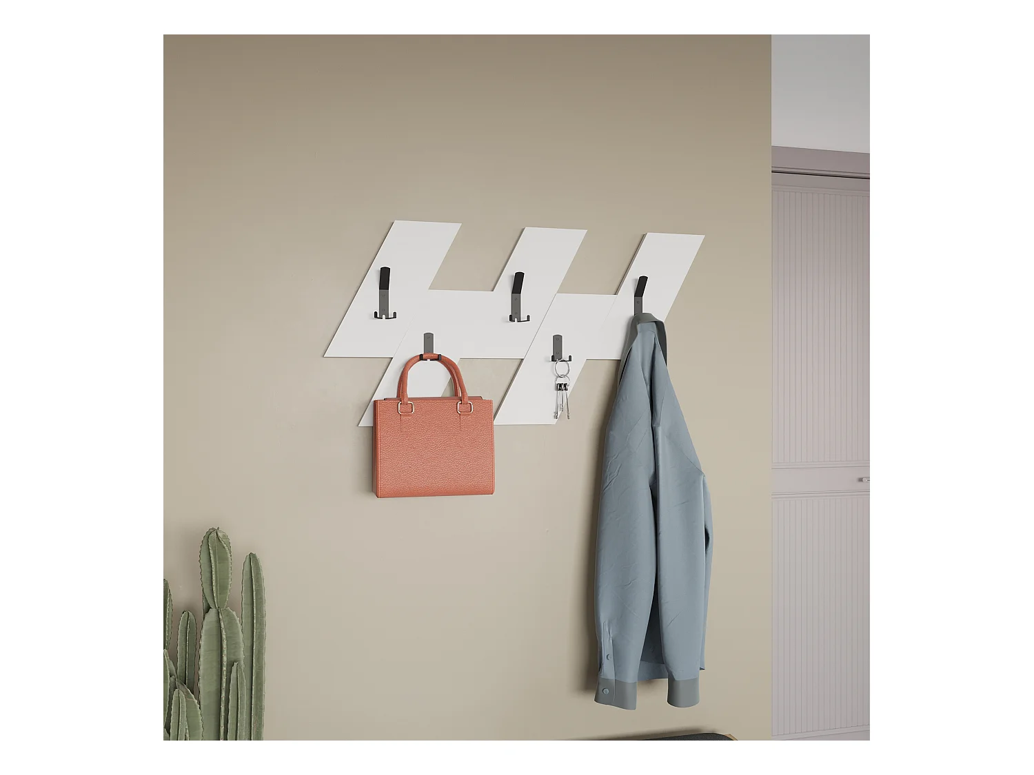 Decortie Blanc 1.8x75.2x45.3cm Porte-manteau mural avec 5 crochets, Panneau de particules, Métal Rangement d'étagère Livy