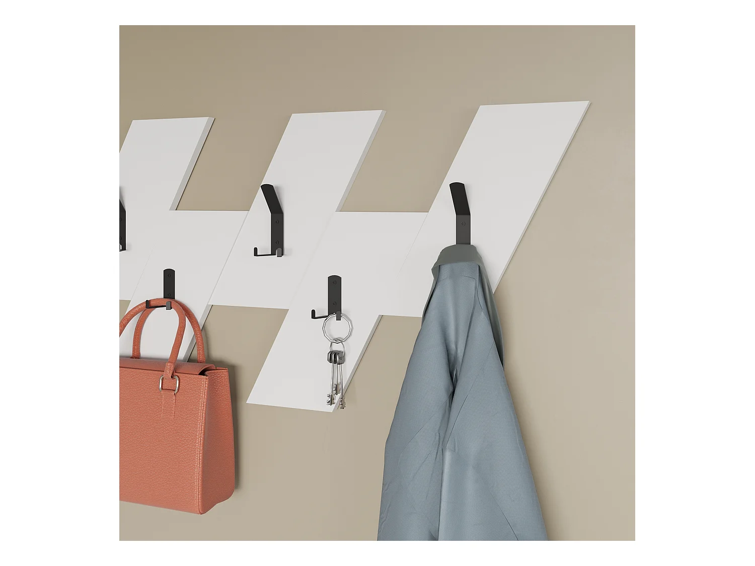 Decortie Blanc 1.8x75.2x45.3cm Porte-manteau mural avec 5 crochets, Panneau de particules, Métal Rangement d'étagère Livy