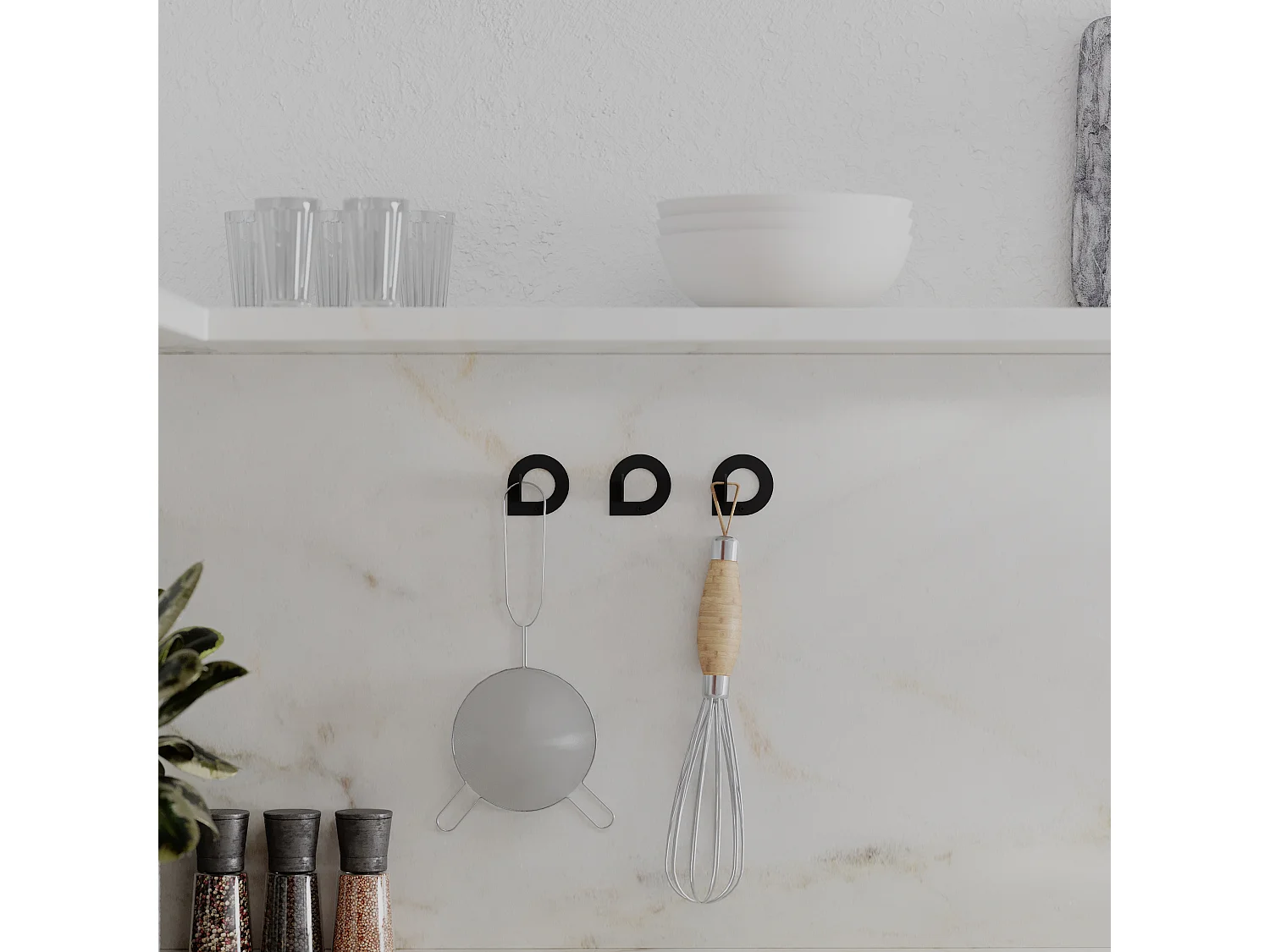 Decortie Zwart 3.2x6x6cm Muurhaken Drieluik Set Metaal Kapstokhaak Pino