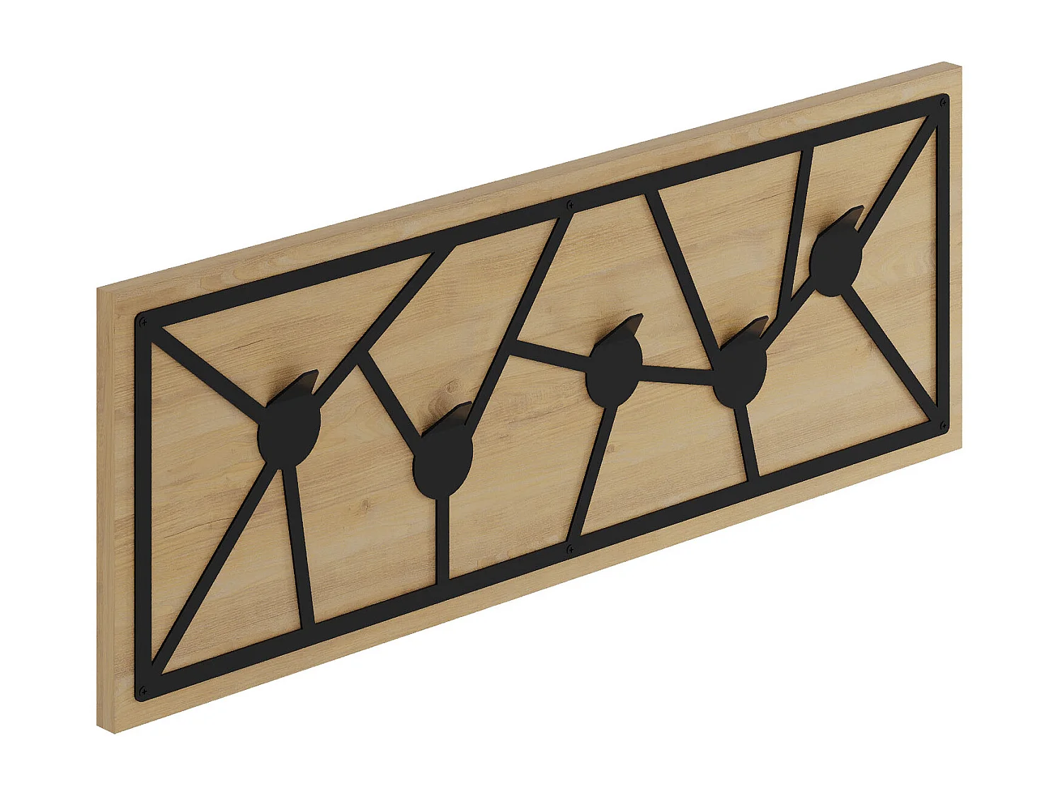 Decortie Chêne 1.8x74.6x26.6cm Porte-manteau mural avec 5 crochets, aggloméré, métal avec étagère de rangement Trace