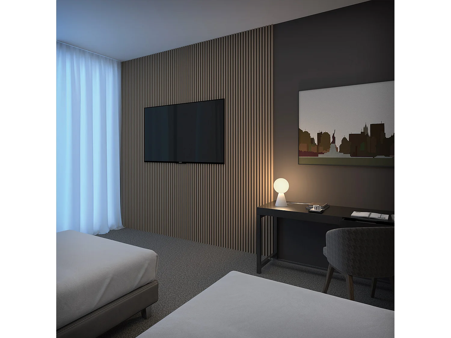 Lampe de table GÉOMÉTRIQUE style moderne et élégant-Hauteur 32 cm-G9 LED 5W-forme pyramidale-câble 1,5 mètre, on&off, tête sphérique-bois et verre-IP30-blanc