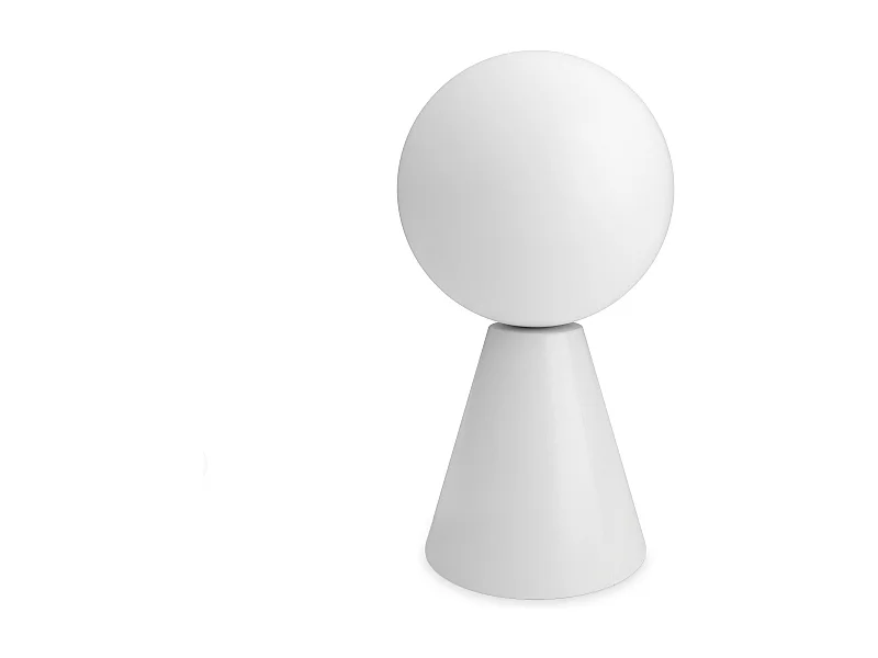 Lampe de table GÉOMÉTRIQUE style moderne et élégant-Hauteur 32 cm-G9 LED 5W-forme pyramidale-câble 1,5 mètre, on&off, tête sphérique-bois et verre-IP30-blanc