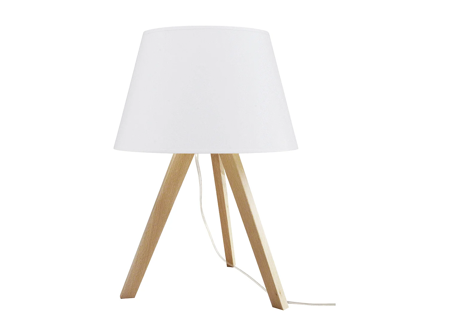 Candeeiro de mesa estilo clássico LARS - Altura 48 cm - E27 60W - cabo de 2 metros - on&off - madeira de faia - candeeiro ø20 cm - algodão branco -