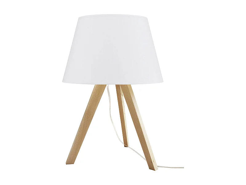 LARS Tischlampe im klassischen Stil – Höhe 48 cm – E27 60 W – 2 Meter Kabel – an/aus – Buchenholz – Lampenschirm ø20 cm – weiße Baumwolle