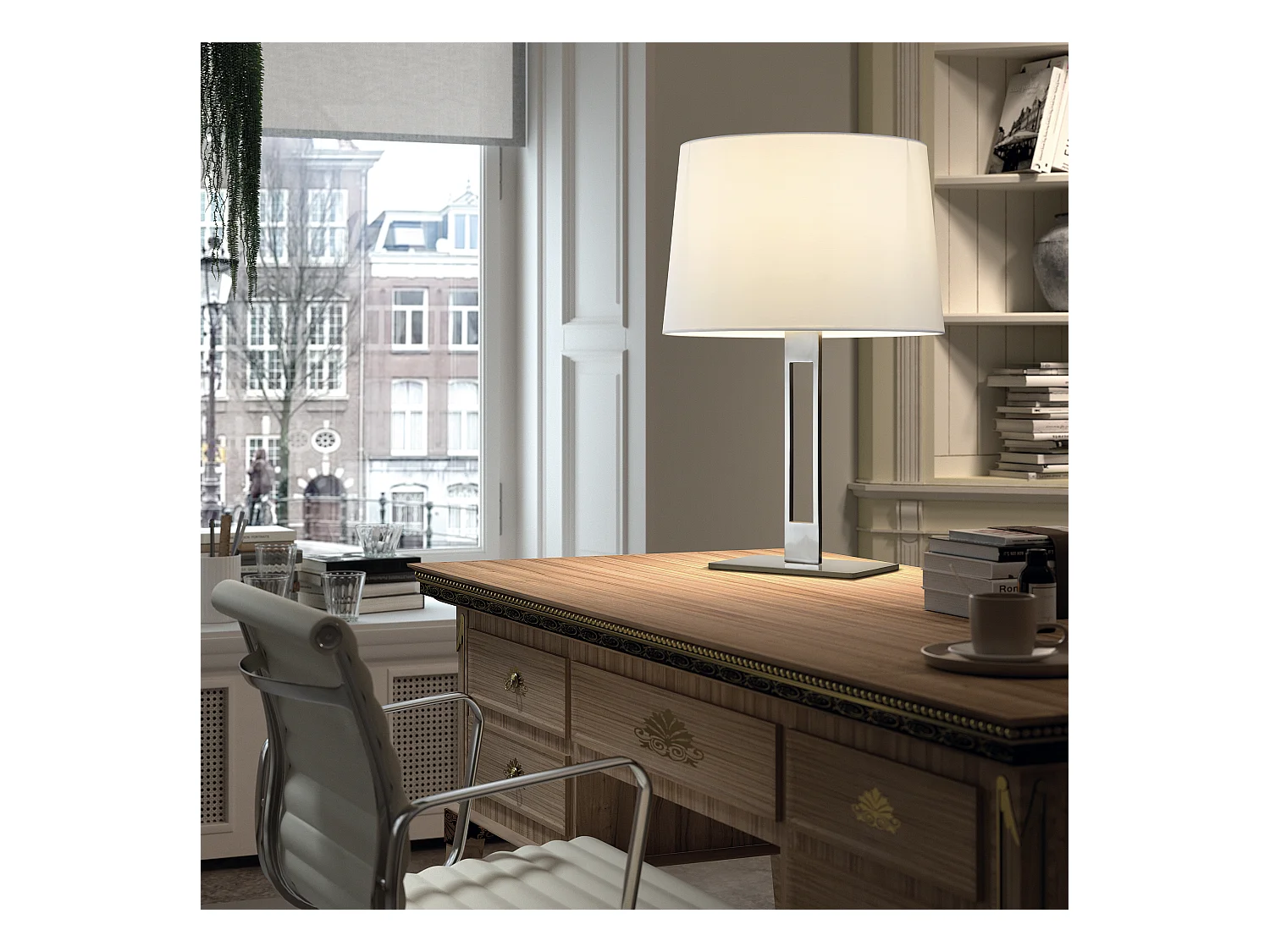 CLASSICAL Tischlampe im klassischen Stil – H55,5 cm – Innenbereich – Stahl/Weiß – Ein/Aus – 2M-Kabel – Lampenschirm Ø30 – E27 – IP20
