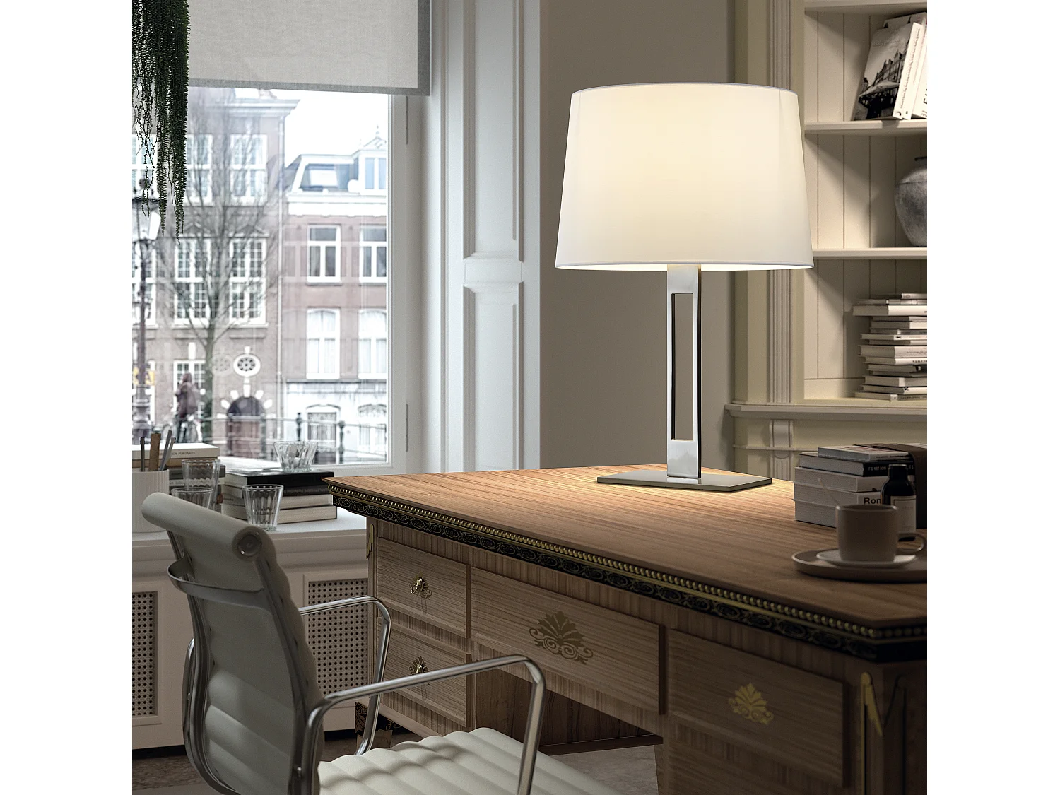 CLASSICAL Tischlampe im klassischen Stil – H55,5 cm – Innenbereich – Stahl/Weiß – Ein/Aus – 2M-Kabel – Lampenschirm Ø30 – E27 – IP20