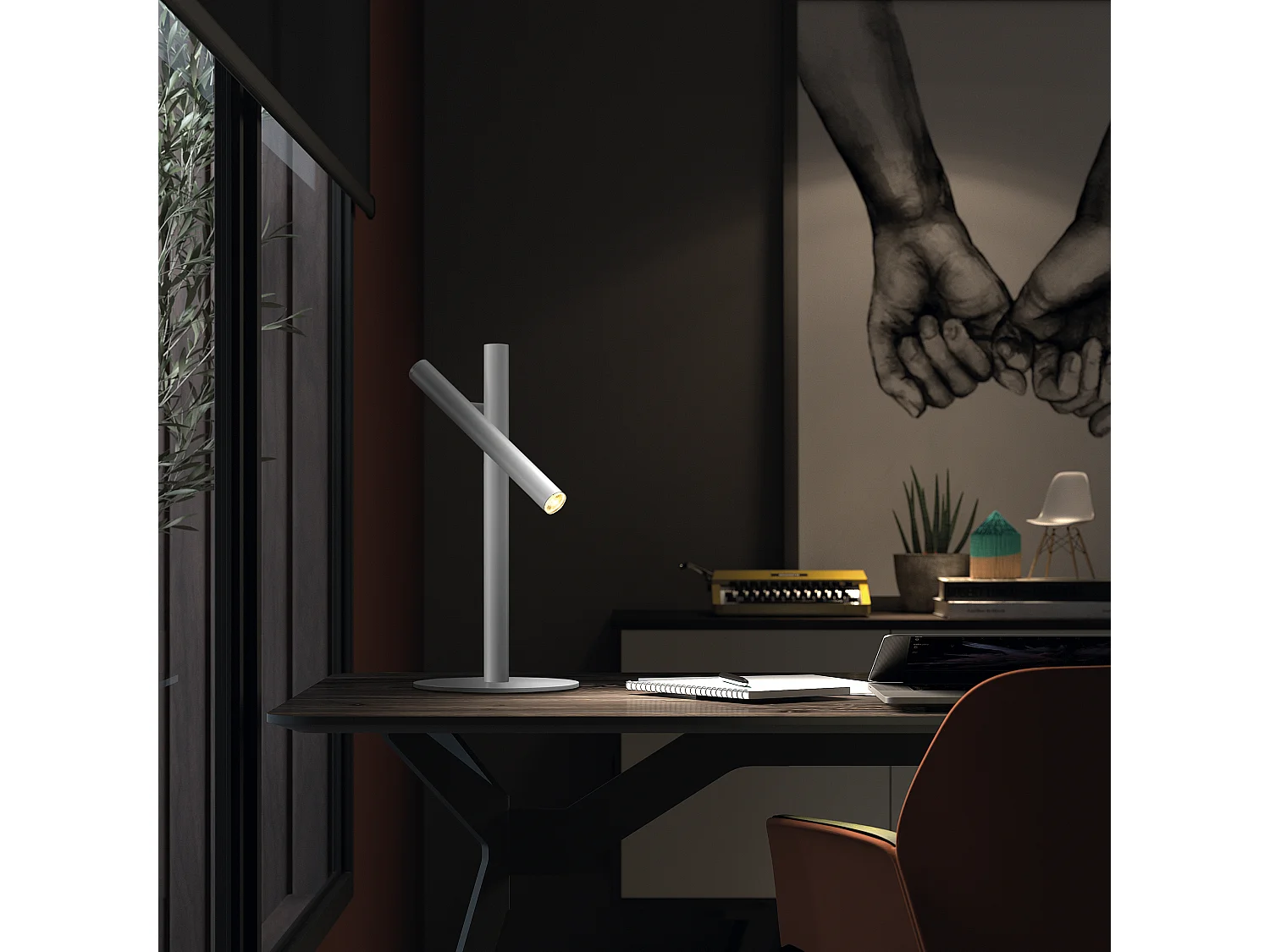 Lampada da tavolo moderna Tania-h.45,5 cm-led ac 4w-400lm, 3k-on&off-acciaio, nero-ip40