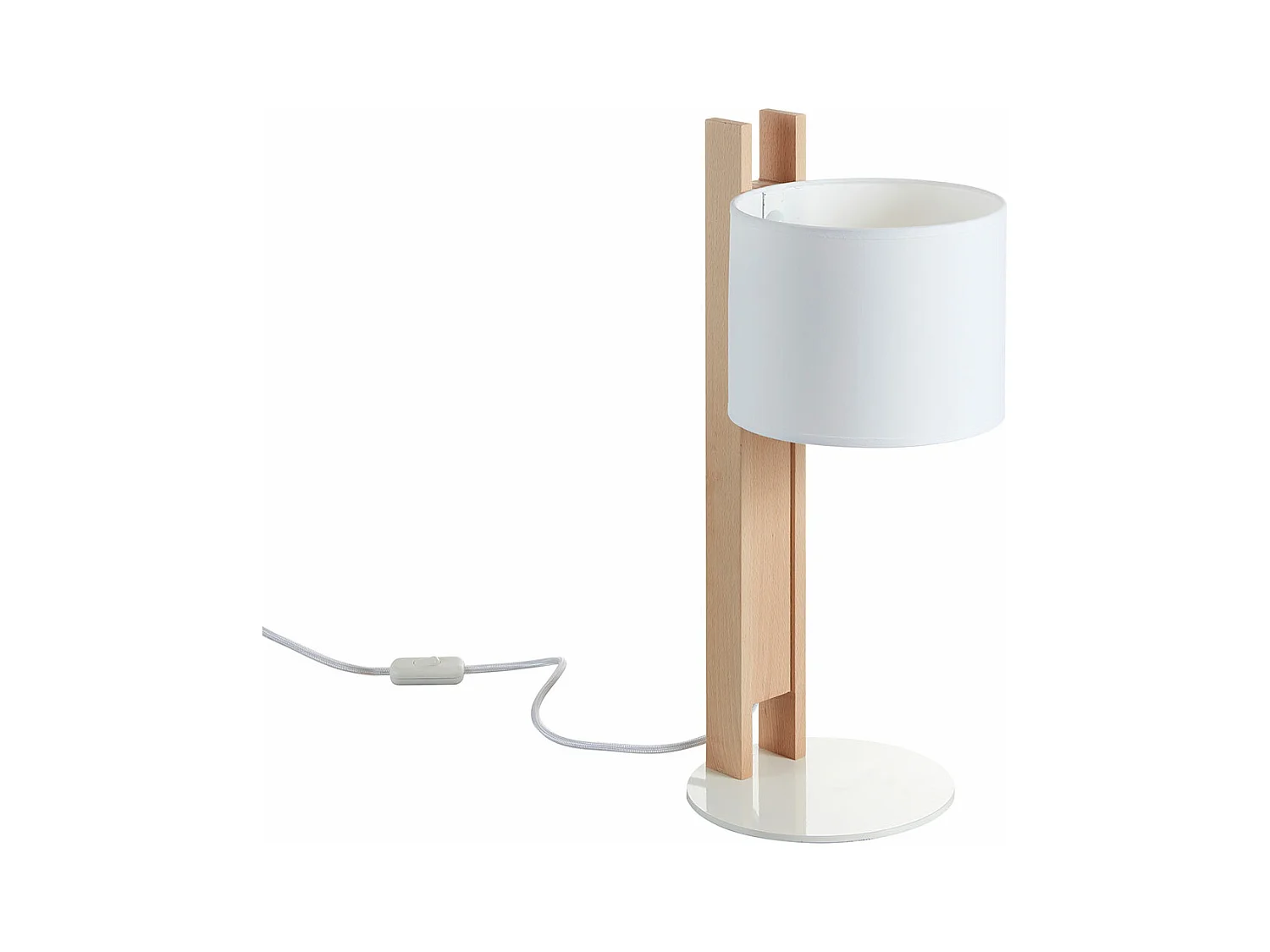 COMPACTE moderne tafellamp in hout - H 50,5 cm - E27 40W - ø45 - IP20 - hout en wit katoen