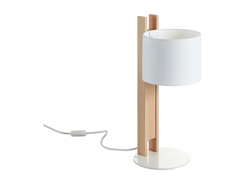 Lampada da tavolo moderna compatta-h.50,5 cm-e27 40w-d.ø45-ip20-legno, bianco