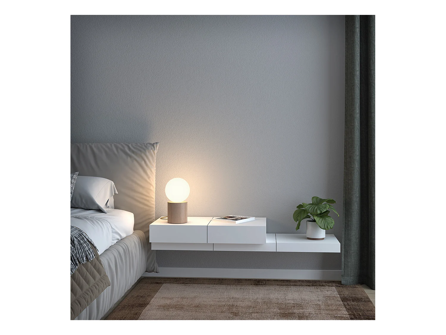 Lampe de table GÉOMÉTRIQUE style moderne et élégant-Hauteur 32 cm-G9 LED 5W-forme tubulaire-câble 1,5 mètre, on&off, tête sphérique-bois et verre-IP30-blanc