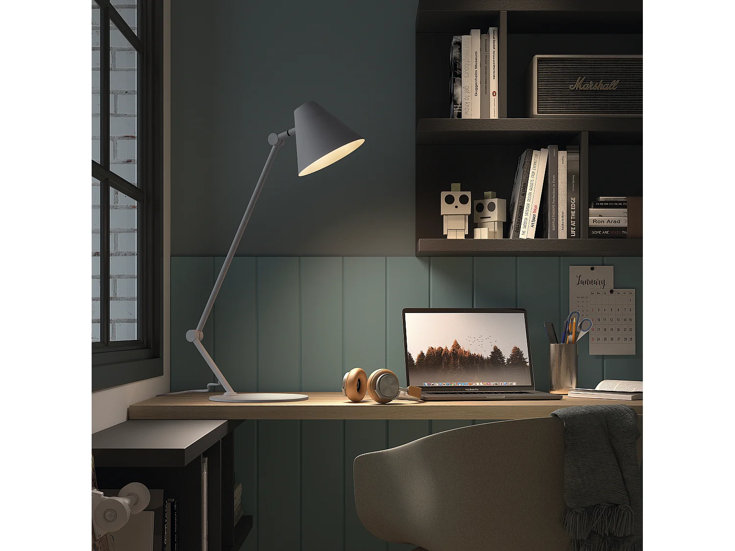 Lampe de table moderne Mantis -d.ø15 cm-e27 40w-on&off-inclinable 200º -acier,blanc-ip20