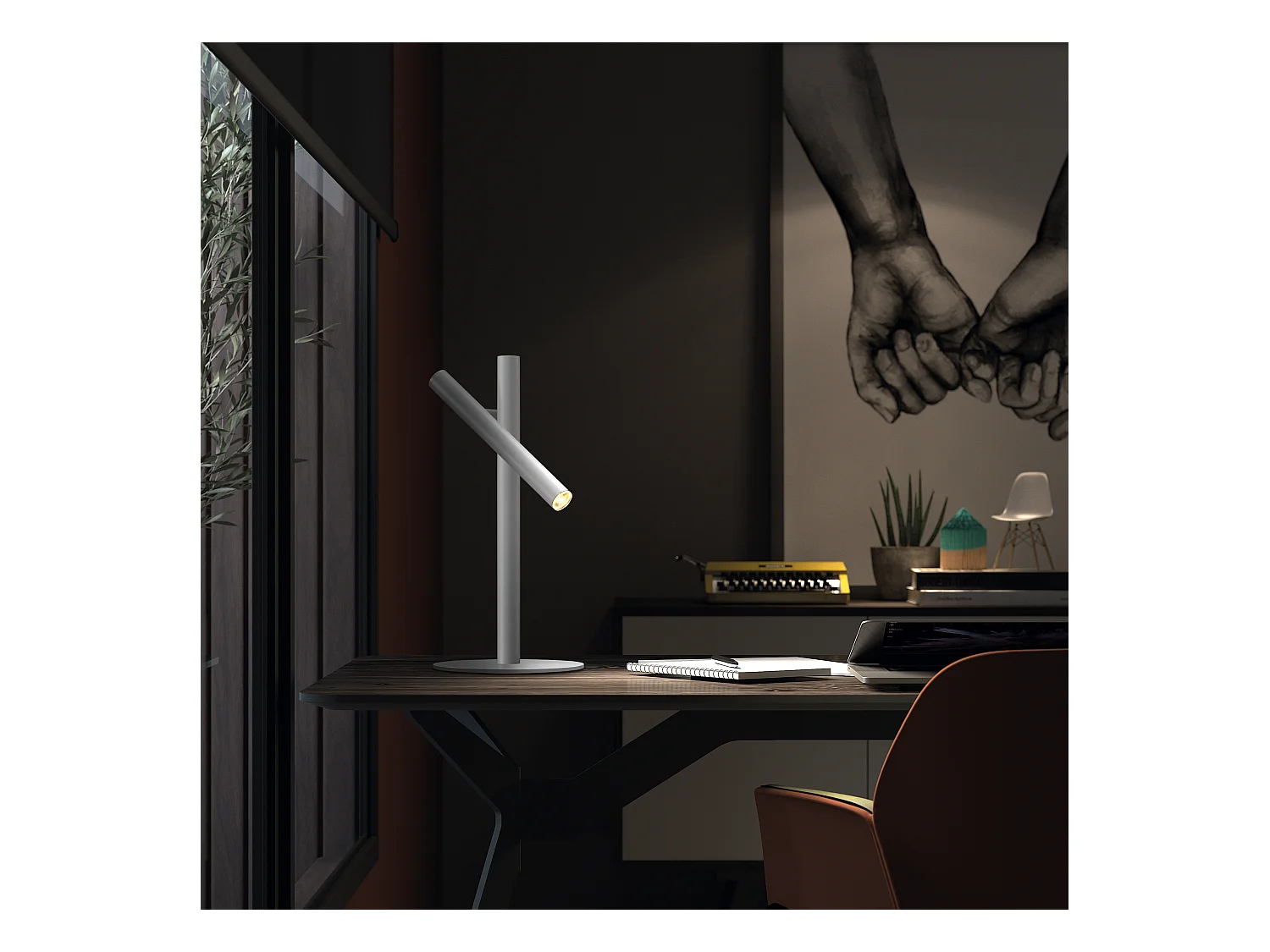 TANIA tafellamp moderne stijl - Hoogte 45,5 cm - LED SMD AC 4W - 400lm 3K - 1,5 m kabel - aan&uit - staal en wit - IP40