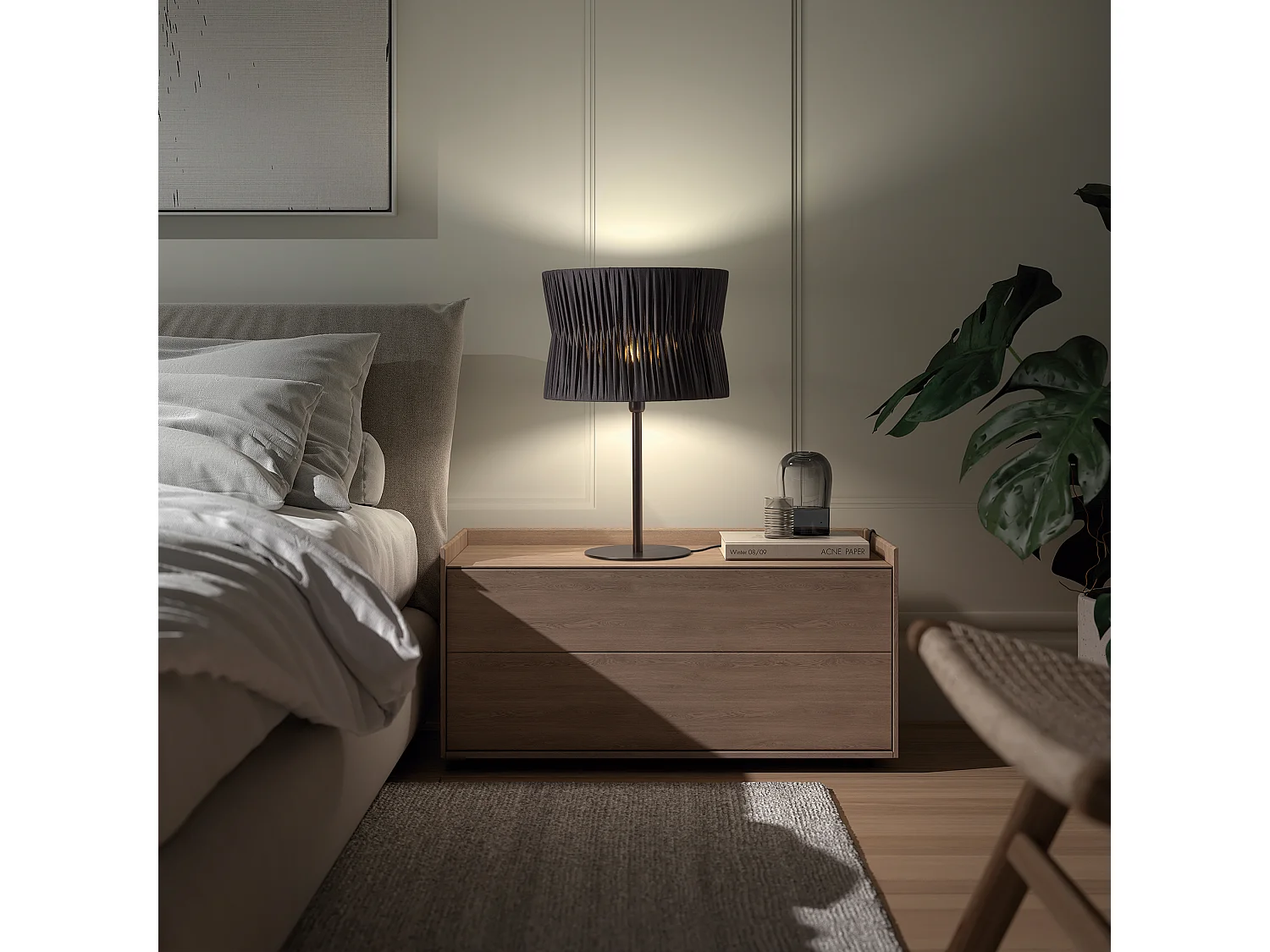 Lampe de table Cora classique-h54 cm-e27 40w-d. ø38,5 cm-sur&hors-acier,noir-ip20