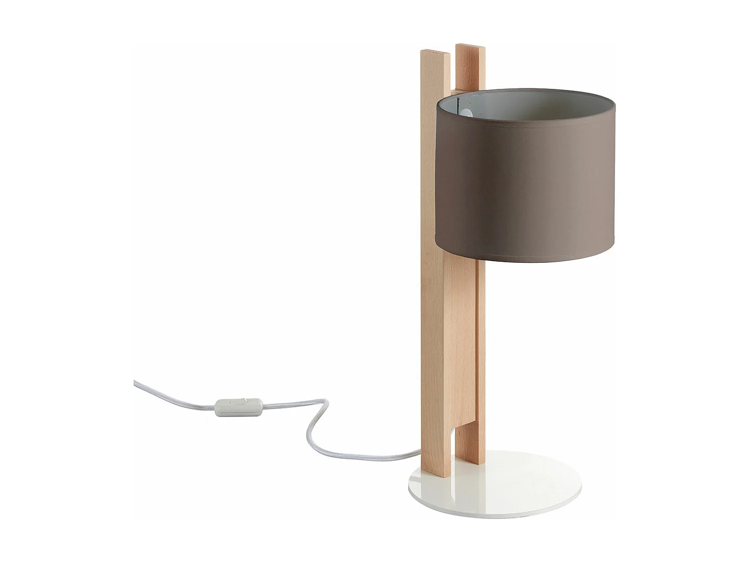 Lámpara de mesa COMPACT estilo moderno en madera - Alt. 50,5 cm - E27 40W - ø45 - IP20 - madera y algodón beige