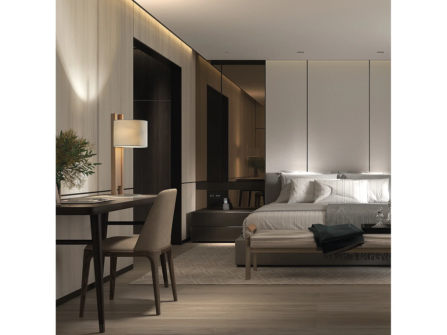 Lámpara de mesa COMPACT estilo moderno en madera - Alt. 50,5 cm - E27 40W - ø45 - IP20 - madera y algodón beige